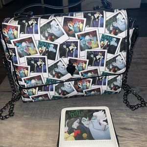 Loungefly Disney Villains Photo Collage Crossbody Bag - Black and White
